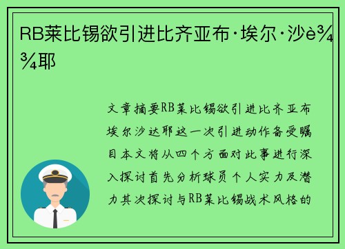 RB莱比锡欲引进比齐亚布·埃尔·沙达耶
